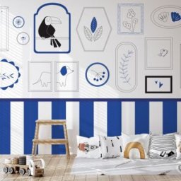 Acte Deco Papel pintado panorámico marcos infantiles, azul 375 x 250cm