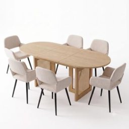 Urban Meuble Conjunto mesa de comedor extensible 200 cm y 6 sillas beige y metal