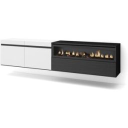Skraut home Mueble tv efecto madera blanco y negro 200x35x45 chimenea efecto fuego