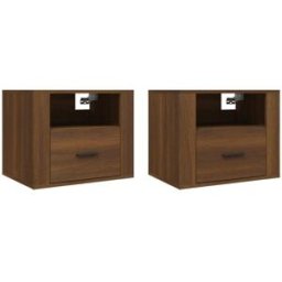 Maison Chic Juego de 2 mesitas de noche de pared madera marrón 50x36x40 cm