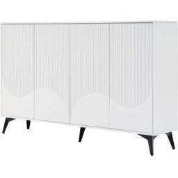 Urban Meuble Aparador blanco diseño de ondas con 4 puertas y patas negras