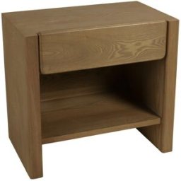MACABANE Mesita de noche color natural, 1 cajón, diseño redondeado