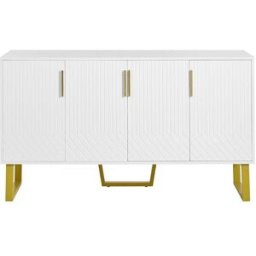 Urban Meuble Consola de diseño blanca con patas doradas y almacenaje cerrado.
