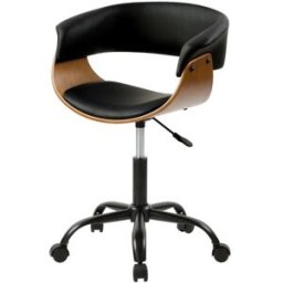 Maison Pavane Silla de oficina giratoria con ruedas en madera y pu negro