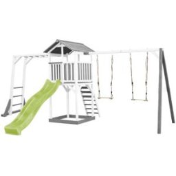 Axi Parque infantil con tobogán verde, columpio doble, madera, blanco/gris