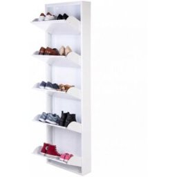 WellHome Zapatero ultrafino de acero color blanco 50x13,5x169cm