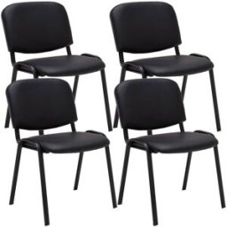 CLP Set de 4 sillas con patas de metal y asiento en Simil cuero Negro