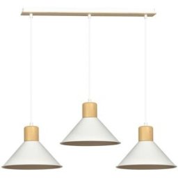 Wonderlamp Regleta de techo con 3 pantallas de metal blanco y detalle en madera