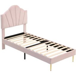 MODFU Cama infantil de terciopelo rosa 90 x 200 cm con somier