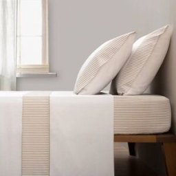 Casa da Laura Sábanas 100% algodón rayas marrón cama 135/140 1 almohada 45 x 155