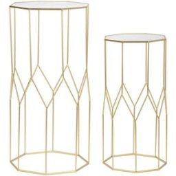 Mauro Ferretti Juego de 2 mesas auxiliares de metal y cristal 50x46x100-40x37x80 cm