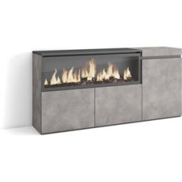 Skraut home Aparador efecto madera cemento 158x35x75cm chimenea efecto fuego