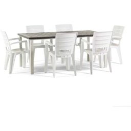 Fuori Conjunto de jardín mesa 180x90 cm + 6 sillas de resina blanco/gris