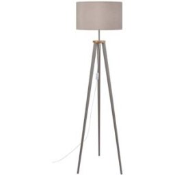 Tosel Lámpara de pie trepied trípode madera taupe metal pantalla taupe