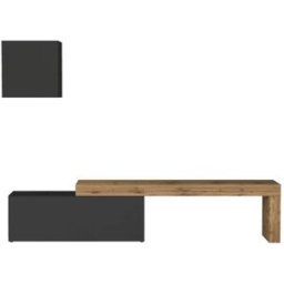Whous Conjunto de mueble TV 180/290 cm efecto madera antracita mate / roble
