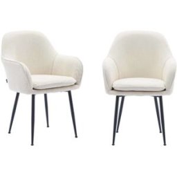 sweeek Sillón de pana con patas de metal negro mate, set de 2, blanco roto