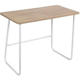 Hispanohogar Mesa de estudio en melamina roble patas blanco 77x100x52 cm