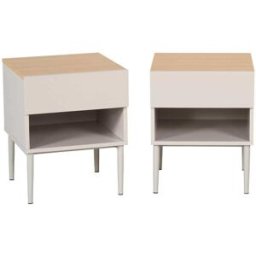 sweeek Mesitas de noche de metal y decoración de madera,1 puerta, 1 nicho,