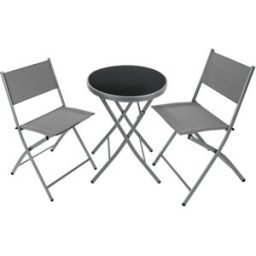 Tectake Conjunto de muebles para balcón, mesa y sillas, 3 piezas, gris