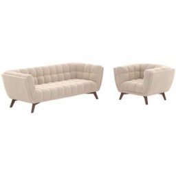 Maison Pavane Conjunto de sofá y sillón de terciopelo beige para 4 personas