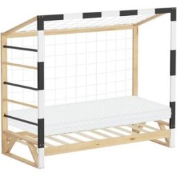 ML-Design Cama infantil 80x160 cm+ colchón, de madera portería fútbol y escalera