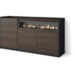 Skraut home Aparador efecto madera roble oscuro negro 157cm chimenea efecto fuego