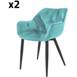 ML-Design 2x Sillas de comedor, azul turquesa en tapizado funda de terciopelo
