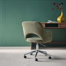 sweeek Silla de oficina de pana fina con ruedas y base cromada, verde kaki