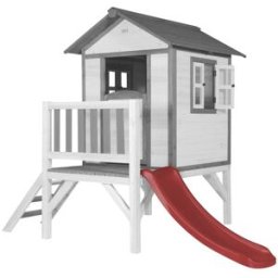 Axi Casita infantil xl con tobogán en color rojo de madera fsc, blanco
