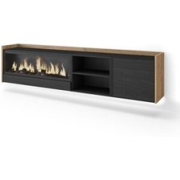 Skraut home Mueble tv efecto madera negro roble 212x35x50cm chimenea efecto fuego