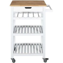 Calicosy Carrito con ruedas 3 niveles y 1 cajón blanco y madera h84 cm