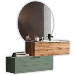 AQA DESIGN Mueble de baño con espejo lavabo derecha 4 piezas en mdf roble/verde