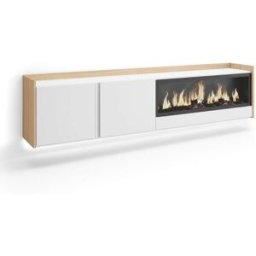 Skraut home Mueble tv efecto madera blanco roble 212x35x50cm chimenea efecto fuego