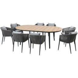 Axi Conjunto jardín 8 sillas, polywood efecto madera antracita