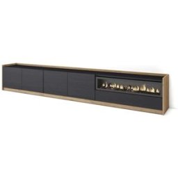 Skraut home Mueble tv efecto madera negro roble 310x37x50cm chimenea efecto fuego