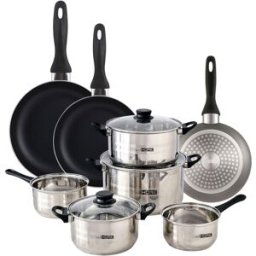 WellHome Batería de cocina de acero inox con sartenes gris ø16,20,24cm