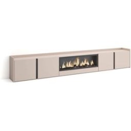 Skraut home Mueble tv efecto madera beige 315x35x50cm chimenea efecto fuego