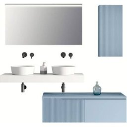AQA DESIGN Mueble de baño de 7 piezas en melamina blanco/azul tiffany