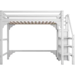 OKWISH Cama alta blanca de madera de pino con armario 140x200 cm
