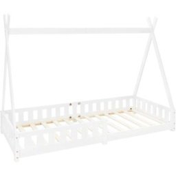 ML-Design Cama infantil tipi 200x90 cm color blanco con anticaída y somier