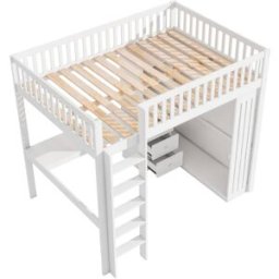 ComfortXL Cama alta infantil 140x200 cm con escritorio y armario blanca