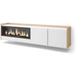 Skraut home Mueble tv efecto madera blanco roble 212x35x50cm chimenea efecto fuego