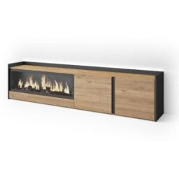 Skraut home Mueble tv efecto madera roble negro 212x35x50cm chimenea efecto fuego