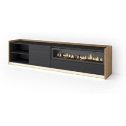 Skraut home Mueble tv efecto madera negro roble 207x37x50cm chimenea efecto fuego