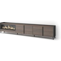Skraut home Mueble tv efecto madera roble negro 315x35x61cm chimenea efecto fuego