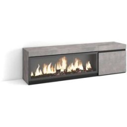 Skraut home Mueble tv efecto madera cemento 158x35x45cm chimenea efecto fuego