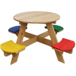 Axi Mesa de picnic infantil redonda con 4 asientos, multicolor