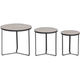 NIYLO Conjunto de 3 mesitas auxiliares de acero y mango marrón 60x60x55 cm
