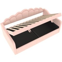 MODFU Cama infantil de terciopelo rosa 90x200 cm con almacenaje y luces led