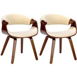 CLP Set de 2 sillas de comedor con asiento en simil cuero nogal/crema
